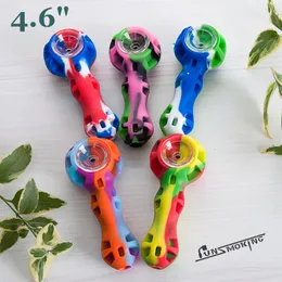 Cam kase ile silikon el boru rastgele renk Silikon dab rig Nargile Bongs cam kase dab aracı toptan 449