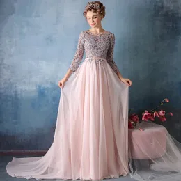 Elegant Pink Chiffon Plus Size Bridesmaid Dresses Long Sleeves Beades A Line Wedding Guest Dress Formal Evening Prom Party Dress
