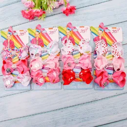 4 Sets/Pack 3'' Valentine's Day Jojo Siwa Heart Print Jojo Bows Rhinestone Knotted Hair Bows Girls Dance Party Hair Accessories
