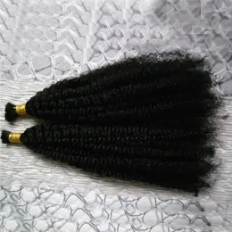 Mongolian Kinky Curly Bulk Hair 2 PCS人間の髪の毛髪の編組200gの天然の黒い髪