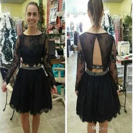 Setwell İki Adet Kısa Mezuniyet Elbiseleri Uzun Kollu Backless Bir Çizgi Dantel Kokteyl Parti Abiye Seksi Mini Kısa Balo Elbise