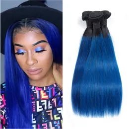 Peruvian Human Hair Extensions 3 Bundles Straight 1B/Blue  display picture 1