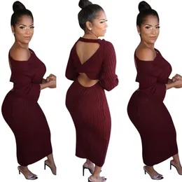 Herbst Winter Plus Size Damen Casual Pullover einteiliges Kleid Mode Langarm Rock schlankes Neckholder-Kleid sexy Kleidung 1950