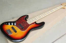 Partihandel Direkt 4-sträng vänster hand Sunburst Electric Bass Guitar med röd sköldpadda Pickguard, Maple Fretboard, kan anpassas.