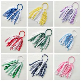 Kręcony Tassel Gingham Ribbon Korker Ponytail Holders 5 "Streamer Corker Plaid Hair Tows Bobbles Akcesoria Elastyczne Akcesoria 100pcs PD027