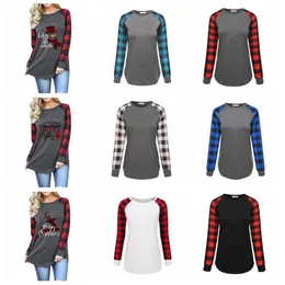 Girl Plus Size Plaid T-shirts Long Sleeve Tops Christmas O Neck Shirt Letter Printed Autumn Tees Cotton Blouse Xmas Elk Blusas PPY6695