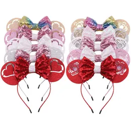 10 stilar Alla hjärtans dag Tjejer Kärlek Hjärta Rose Sequin Bow Hair Sticks Baby Hair Bows Headbands Hair Loop för Barn Tillbehör