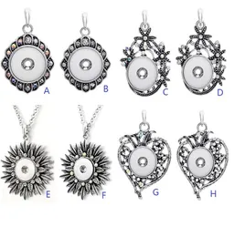 Fashion Silver Metal Snap Button Pendant Necklace Rhinestone Flower Retro Pendant DIY 18mm Ginger Snap Buttons Necklace Jewelry