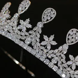 Tiara de casamento de zircônia cúbica de cristal de alta qualidade, coroa de luxo, acessórios de cabelo para festa de dança feminina 261j