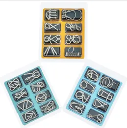 8pcs/Set Metal Wire Puzzle IQ Mind Brain Teaser Puzzles Game Adults Children Kids Montessori Early Educational Toys A Nice Gift