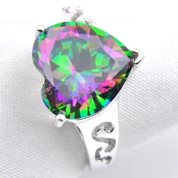 مجموعات Luckyshine عيد الحب هدية النار قوس قزح القلب Mystic Topaz 925 Sterling Silver Rings Presants Accortants Jewelry Get Women Free