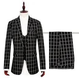 Męskie Garnitury Blazers Sprawdzili Slim Męski garnitur 3-częściowy zestaw (kurtka + spodnie + kamizelka) Stylowy dżentelmen męska garnitur biznesowy zestaw garniturów