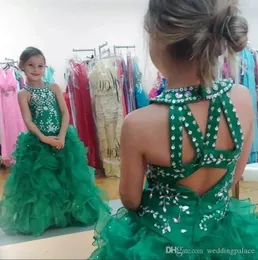 Green Girls Pageant Dresses For Teens Ball Gown Organza Beaded Flower Girls Little Princess Girl Party Dress