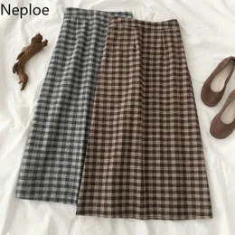 Neploe InsハイウエストレトロAラインスカート秋冬の壁地チェック柄Jupe Mujer New Wild Faldas Mujer Moda 2019 47664