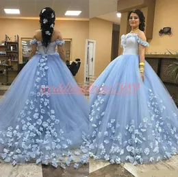 Bezaubernde handgemachte Blumen-Tüll-Quinceanera-Kleider, Ball-A-Linie, Blumenmuster, Übergröße, blaues Mädchen-Abschlussball-Partykleid, formelle Junior-Kleider nach Maß