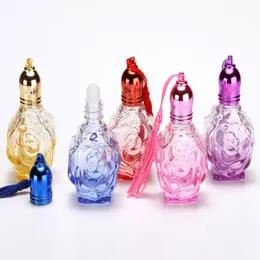 100pcs/lot Fast shipping 10ML Rose Flower style Glass Perfum Bottles 10CC Empty Roll on Bottle