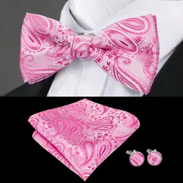 Fast Shipping Silk Bow Tie Set Pink Solid Color Jacquard Woven Silk Bow Tie Standard Wholesale Fashion Wedding Dress High Quality LH-0702
