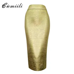 CIEMIILI 2019 Summer Women Skirt High Waist Candy Color Newest Night Club Celebrity Mid-calf Bodycon Sexy Bandage Pencil Skirts