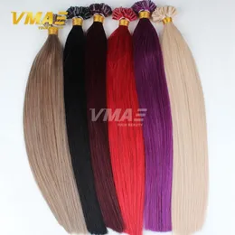 VMAe Brazilian Keratin Fusion Pre Bonded Straight All Färg Naturlig 613 Blond Röd Lila Virgin Hair U Nail Tips Mänsklig hårförlängning