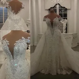 Luxury Mermaid Wedding Dresses With Löstagbar kjol som skiner paljetter Kristaller Pärlor Applikationer Sträng baklösa nacklånga brudklänningar