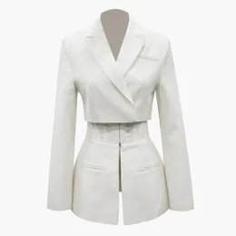Fashion-GETSRING Women Blazer White Blazer Womens Blazers Long Sleeve Suit Fake Two Stitching Suit Coat Women Jaket Spring 2019