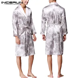 Stylish Mens Robe Long Sleeves Bathrobe Silk Kimono Lucky Dragon Print Pyjamas Night Dressing Gown Masculina Bathrobe Homewear1209d
