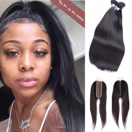 Malaysian Human Hair Straight 2*6 Lace Closure With Bundles Virgin Hair Extensions 10-30inch With 2X6 Closures 4pieces/lot