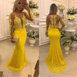 Full Lace Mermaid Prom Dresses Sheer Neck Long Sleeve Appliques Pearls Cocktail Gowns Sweep Train Button Back Prom Dress2257