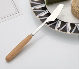 300pcs Japenese Style Wood Handle Butter Cheese Fondue Tofu Knife Stainless Steel Wooden Breakfast Flatware Tools SN2534