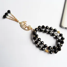 Fashion-New Unisex Muslim Hängsmycke Tillbehör Armband Smycken, Stil 2R-Layer Black Crystal Beads Islam Armband Present