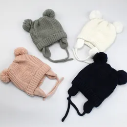 새로운 가을 겨울 아기 ​​아이 모자 비니 어린이 곰 귀 봉제 모자 소년 소녀 아기 귀마개 모자 따뜻한 모자 M198
