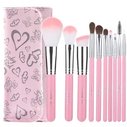 10st Rosa Makeup Brush Set med en väska Stiftelse Pulverborste Eyeliner Eyelash Eyebrow Make up Eyeshadow Borstar Set Kosmetiska Skönhetsverktyg