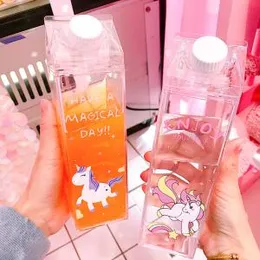Unicorn Milk bottle Transparent milk cup Cute Cartoon Rainbow Horse Coffee Water Juice Bottle Unicorn Milk Bottles GGA1568