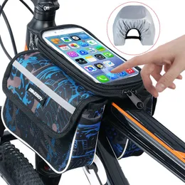 Bike Bag Bicycle Top Tube Phone Bag Bike Storage pouch Waterproof Touch Screen Phone holder pocket cycling accessories sports tools