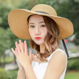 Foldable Lady Sun Caps Wide Brim Hats With Bow-knot Straw Beach Hat Panama Summer Ha ts For Women Free Ship