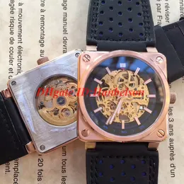 Sınırlı sayıda kare mens saatler çelik kasa İskelet Otomatik hareketi Mekanik içi boş Relojes de lujo para hombre dial