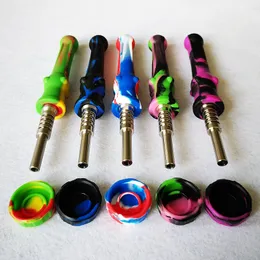 Colorful Silicone Nector Collector Kit Silicone Pipe Mini NC Set With 14mm Titanium Nail Dab Container Bird Oil Dab Straw Rig
