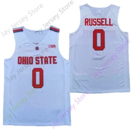 2020 Neue NCAA Ohio State Buckeyes Trikots 0 Russell College Basketballtrikot Weiß Rot Größe Jugend Erwachsener