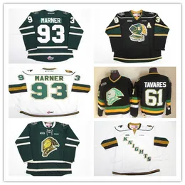 Custom Man 93 Mitch Marner 11 John Carlson18 Liam Foudy 93 Marner 61 John OHL London Knights Grön Vit Svart CCM Vintage Stitched Tröjor