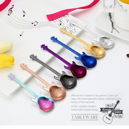 7 Farben Edelstahl Gitarrenlöffel Regenbogen Kaffee Teelöffel Besteck Trinkwerkzeuge Süßigkeiten kreatives Zubehör