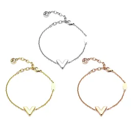 New fashion Titanium steel high quality V pendant bracelet18K gold necklace Three color charm women love bangle jewelry wholesale