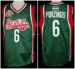 Kristaps Porzingis＃6 Sevilla Baloncesto Euro Latvia Retro Basketball Jersey Mensカスタム番号名ジャージ