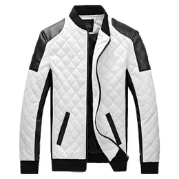 Mens Jackets Winter and Autumn PU Leather Coats Male Black and White Fashion Slim Plaid Jacket