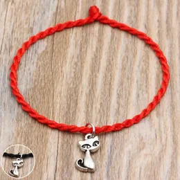 100 pçs / lote Encantos Do Gato Pulseiras Corda Vermelha Pulseira de Corda Sorte Vermelho Artesanal Corda Pulseira para As Mulheres Homens Amante Casal Jóias