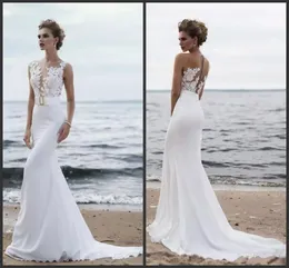 2019 Yeni Bohemian Dantel Mermaid Gelinlik Aplike Sheer Bateau Boyun Sahil Trompet Gelin Törenlerinde Artı Boyutu Şifon Vestido De Novia