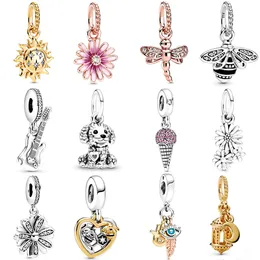 100 925 sterling silver spring sparkling queen bee shine sparkling sun daisy pendant charms fit diy women original bracelet jewelry