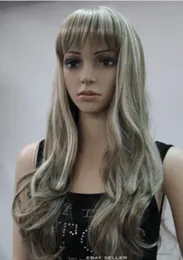 WIG free shipping Light Brown Blonde Mixed Long Wavy Women Ladies Daily wig Bangs Hivision