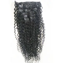モンゴルのバージンヘアアフリカ系アメリカのアフロの変態の巻き毛のクリップの人間の髪の伸びの中で100gramの自然な黒いカラークリップイン、無料のDHL