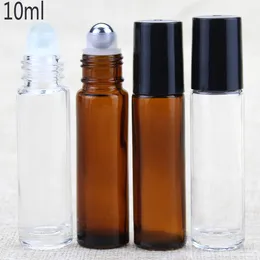 10ml Empty Amber Glass Essential oil Roll On Bottle Vials with stainless steel metal roller ball for perfume aromatherapy