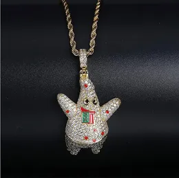 14K Iced Out Cartoon Starfish Collana con pendente Bling Collana Micro pavimenta gioielli con ciondolo in zircone cubico